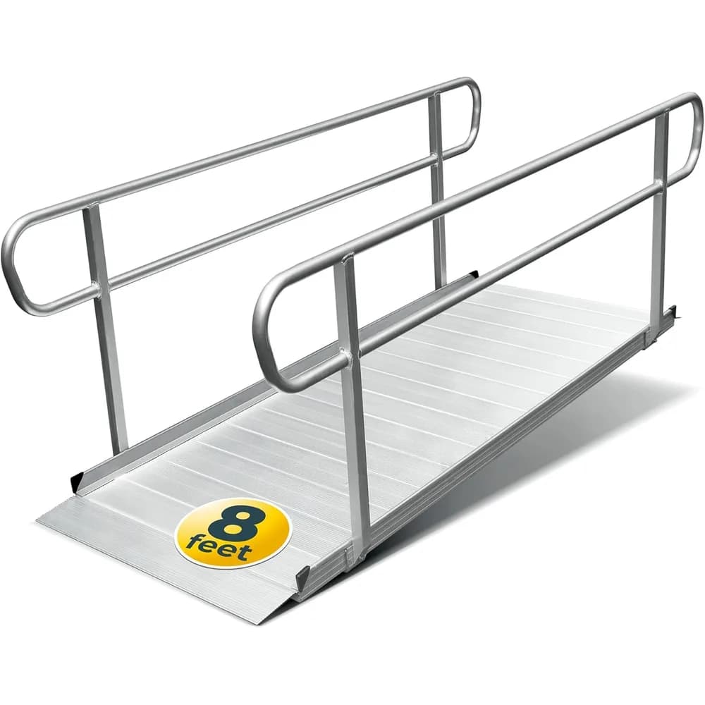 8 Foot Handicap Ramp with Handrails, 850 lb Capacity