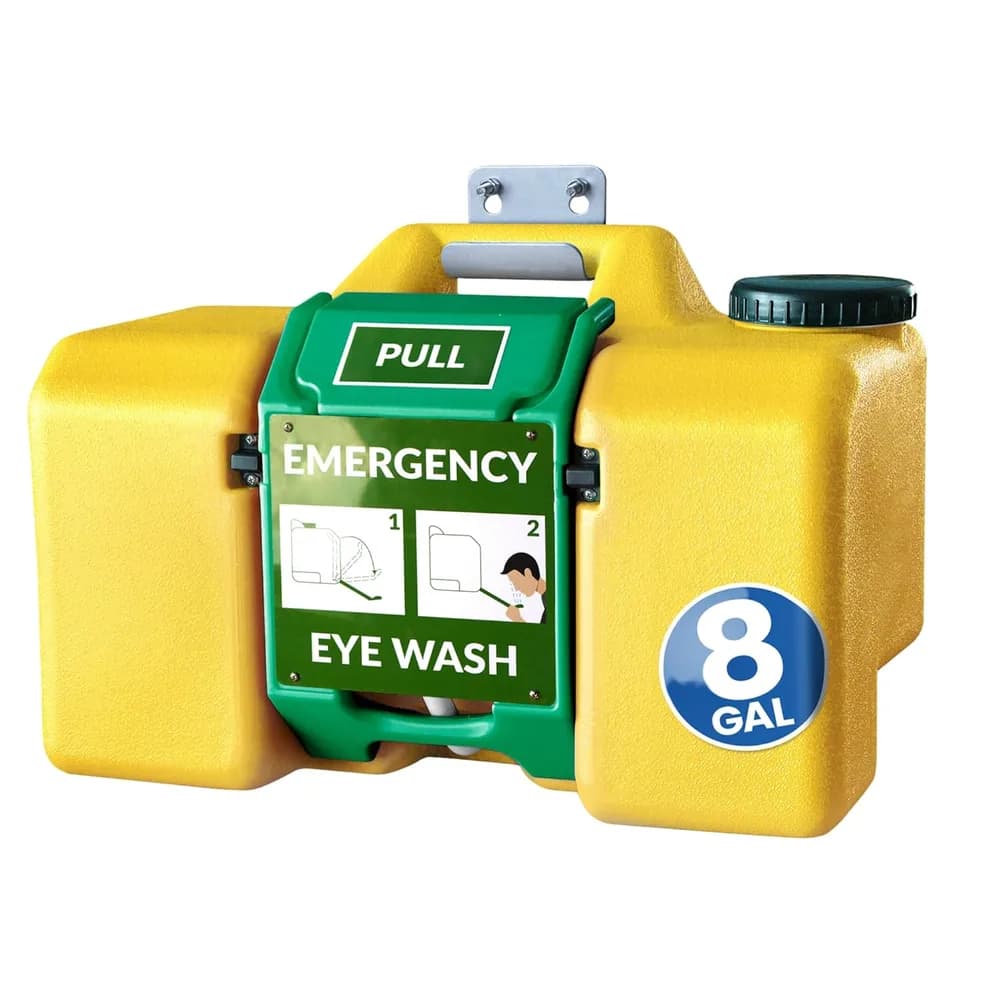 8 Gallon Portable Eye Wash Station (Yellow), OSHA-Compliant, Mirror & Dual Spray