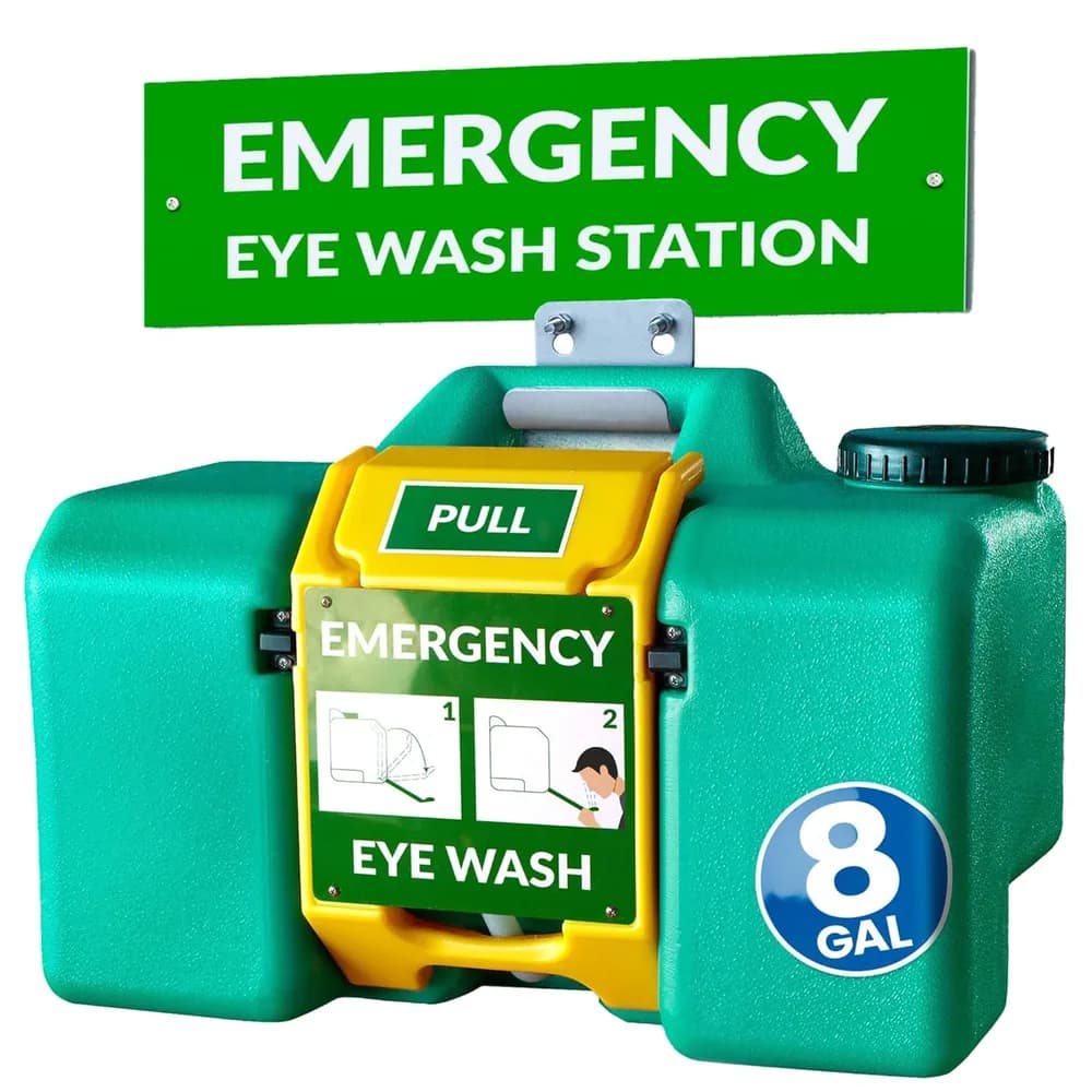 8 Gallon Portable Eye Wash Station (Green), OSHA-Compliant, Mirror & Dual Spray
