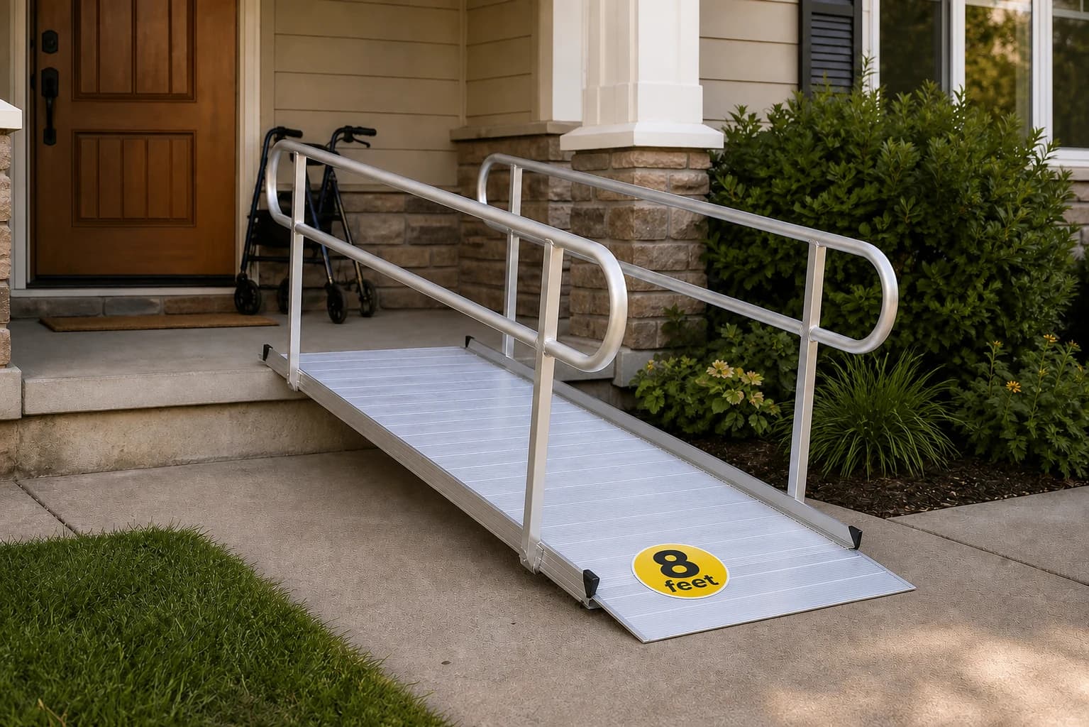 8 Foot Handicap Ramp with Handrails, 850 lb Capacity