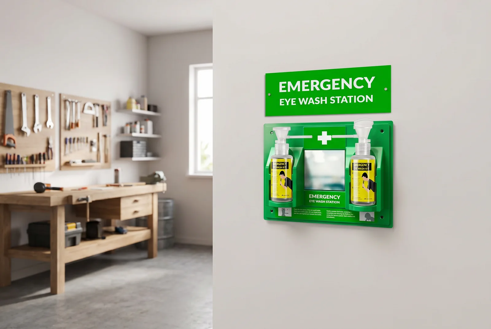 Wall-Mounted Portable Eye Wash Station, Mirror & 2× 16 oz Bottles (Set of 1)