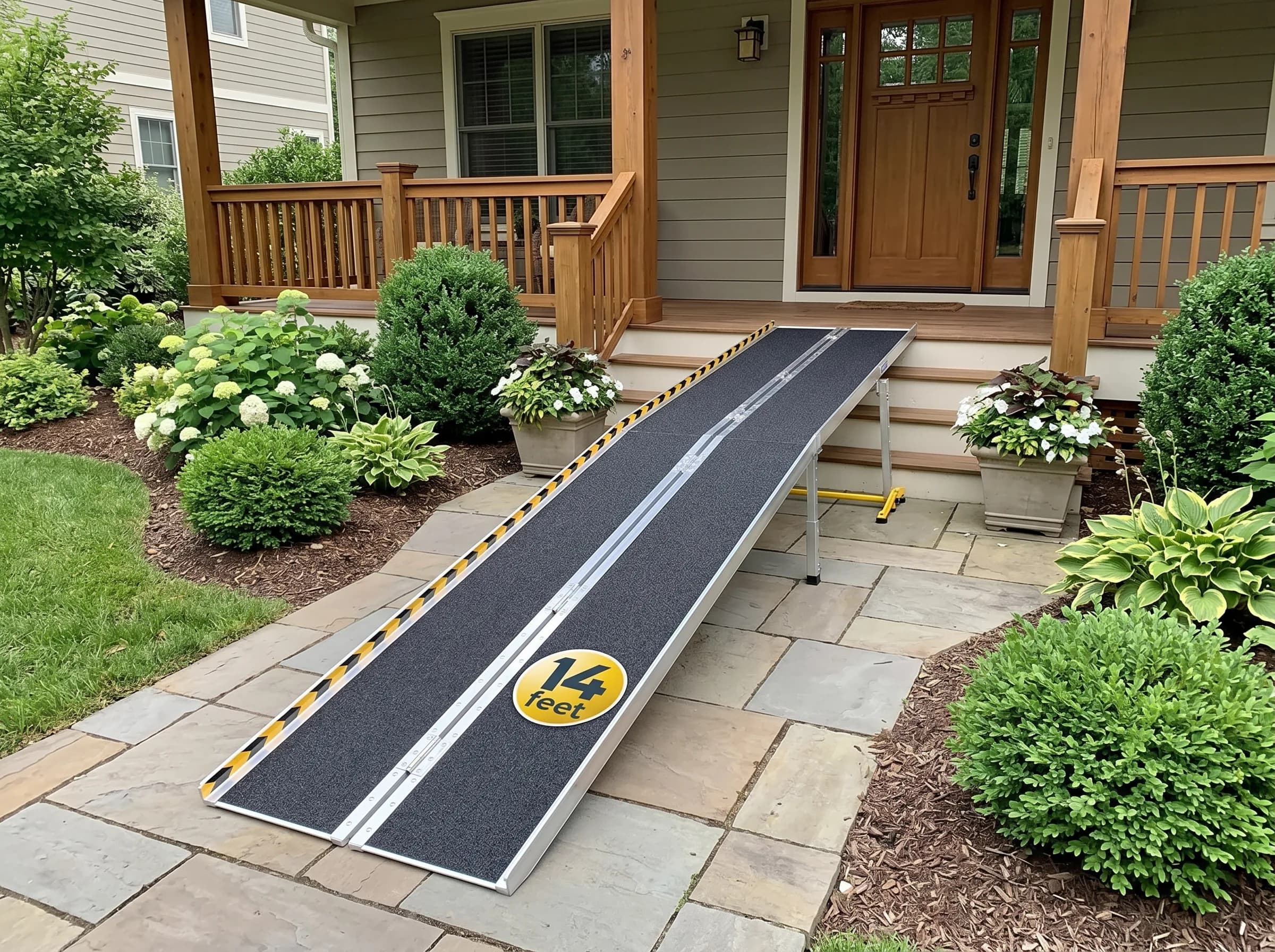 Wheelchair Ramp 14 Feet, Foldable Aluminum, 600 lb Capacity