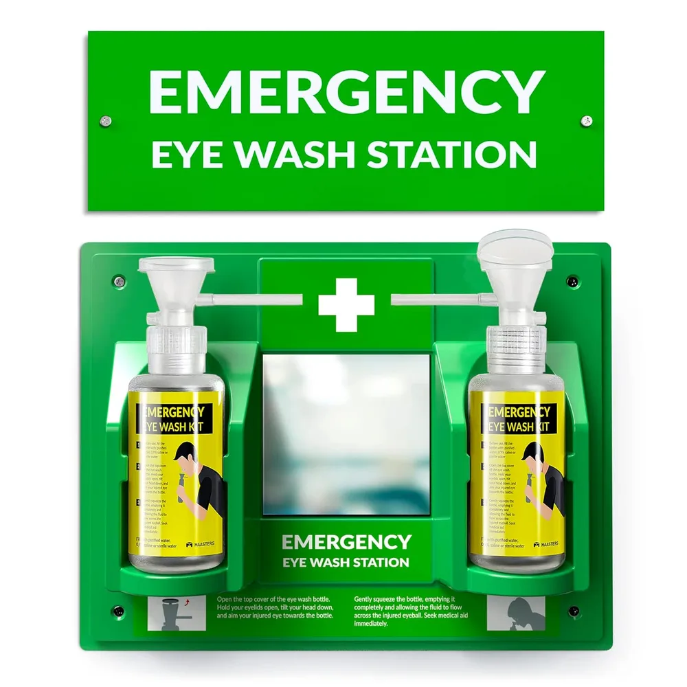 Wall-Mounted Portable Eye Wash Station, Mirror & 2× 16 oz Bottles (Set of 1)