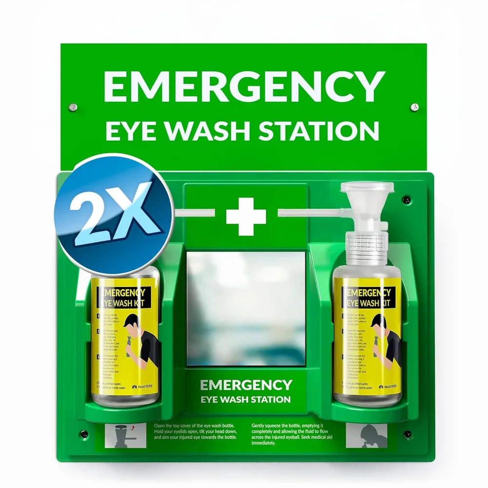 Wall-Mounted Portable Eye Wash Station, Mirror & 2× 16 oz Bottles (Set of 2)
